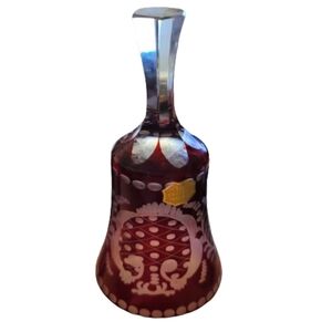 Vintage  Glass bell Ruby Red Bell German Crystal ilmkristall Dot Scroll Design
